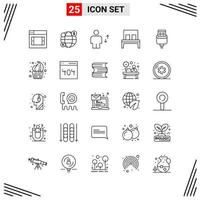 25 Icons Line Style. Grid Based Creative Outline Symbols for Website Design. Simple Line Icon Signs Isolated on White Background. 25 Icon Set. vector