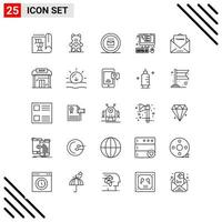 conjunto perfecto de píxeles de 25 iconos de línea. conjunto de iconos de esquema para el diseño de sitios web y la interfaz de aplicaciones móviles. vector