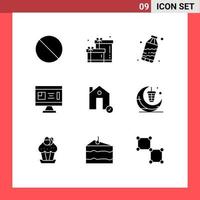 9 Universal Solid Glyphs Set for Web and Mobile Applications complete buildings waste planning construction Editable Vector Design Elements