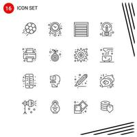paquete de 16 signos y símbolos de contornos modernos para medios de impresión web, como compartir en la oficina, decorar ideas de casas, elementos de diseño de vectores editables