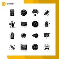 16 Icon Set. Solid Style Icon Pack. Glyph Symbols isolated on White Backgound for Responsive Website Designing. vector