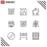 conjunto perfecto de píxeles de iconos de 9 líneas. conjunto de iconos de esquema para el diseño de sitios web y la interfaz de aplicaciones móviles. vector