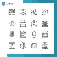 Vector Pack of 16 Outline Symbols. Line Style Icon Set on White Background for Web and Mobile.