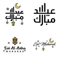 Las 4 mejores frases de eid mubarak que dicen texto de cita o letras fuentes decorativas escritura vectorial y tipografía manuscrita en cursiva para diseños folletos pancartas volantes y camisetas vector