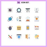 Flat Color Pack of 16 Universal Symbols of pc device barbecue monitor grill Editable Pack of Creative Vector Design Elements