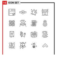 16 General Icons for website design print and mobile apps. 16 Outline Symbols Signs Isolated on White Background. 16 Icon Pack. vector