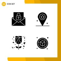 4 Icon Set. Solid Style Icon Pack. Glyph Symbols isolated on White Backgound for Responsive Website Designing. vector