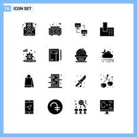 Universal Icon Symbols Group of 16 Modern Solid Glyphs of analysis process home time call computers Editable Vector Design Elements