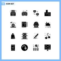 Universal Icon Symbols Group of 16 Modern Solid Glyphs of analysis process home time call computers Editable Vector Design Elements