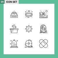 Group of 9 Outlines Signs and Symbols for time clock vr summer cactus Editable Vector Design Elements