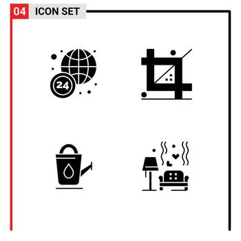 paquete de 4 signos y símbolos modernos de glifos sólidos para medios de impresión web, como elementos de diseño de vectores editables de agua de desarrollo de codificación de baños en todo el mundo
