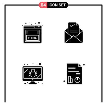 paquete de líneas vectoriales editables de 4 glifos sólidos simples de codificación de errores de marketing pantalla de trabajo elementos de diseño vectorial editables vector