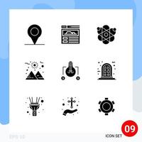 Pictogram Set of 9 Simple Solid Glyphs of window frame planet dollar idea Editable Vector Design Elements