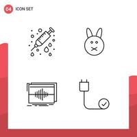 Line Pack of 4 Universal Symbols of care hertz needle rabbit wave Editable Vector Design Elements
