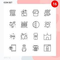 Vector Pack of 16 Icons in Line Style Creative Outline Pack isolated on White Background for Web and Mobile Creative Black Icon vector background