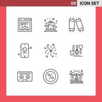 Stock Vector Icon Pack of 9 Line Signs and Symbols for usa fire halogen firework weather Editable Vector Design Elements