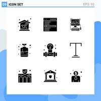 User Interface Pack of 9 Basic Solid Glyphs of manometer plant user decorative editing Editable Vector Design Elements