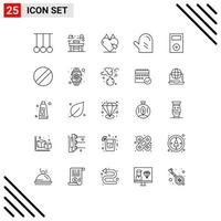 conjunto de 25 iconos de interfaz de usuario modernos signos de símbolos para elementos de diseño vectorial editables de comida electrónica y bebida de guante vector