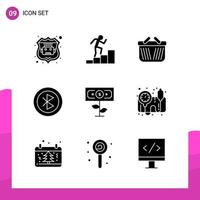 Glyph Icon set. Pack of 9 Solid Icons isolated on White Background for responsive Website Design Print and Mobile Applications. vector