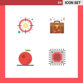 paquete de interfaz de usuario de 4 iconos planos básicos de bolsa de microchip de dólar fruta 5 elementos de diseño vectorial editables vector