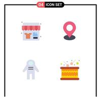 conjunto de iconos planos de interfaz móvil de 4 pictogramas de venta cosmonauta tienda marcador espacio viajero elementos de diseño vectorial editables vector