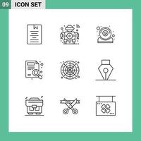 Modern Set of 9 Outlines Pictograph of search magnifier smart find it Editable Vector Design Elements
