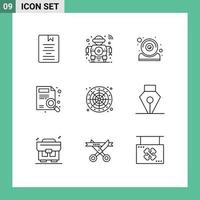 Modern Set of 9 Outlines Pictograph of search magnifier smart find it Editable Vector Design Elements