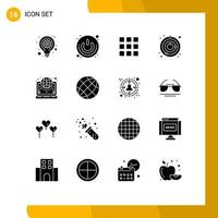 Modern Set of 16 Solid Glyphs Pictograph of globe space switch satellite squares Editable Vector Design Elements