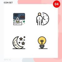 User Interface Pack of 4 Basic Filledline Flat Colors of data bar promote management night Editable Vector Design Elements