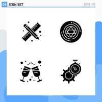 Modern 4 solid style icons. Glyph Symbols for general use. Creative Solid Icon Sign Isolated on White Background. 4 Icons Pack. vector