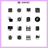 Set of 16 Vector Solid Glyphs on Grid for gesture education book learning e Editable Vector Design Elements