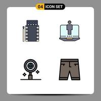 Mobile Interface Filledline Flat Color Set of 4 Pictograms of matches business bonfire computer world Editable Vector Design Elements