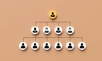 Human icon on square cube with line connecting position diagram. Concept of organizational structure, position chart, organizational management and human resource management. 3D rendering illustration photo