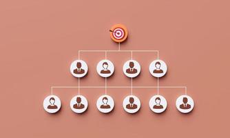 Management to set goals for success. Human icon on square cube. Concept of organizational structure, position chart, organizational management and human resource management. 3D rendering illustration photo