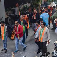 New Delhi, India, November 20 2022 - Bharatiya Janata Party BJP supporters during a rally in support of BJP candidate Pankaj Luthara to file nomination papers ahead of MCD local body Elections 2022 photo