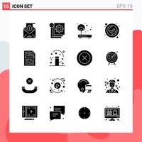 Collection of 16 Vector Icons in solid style. Modern Glyph Symbols for Web and Mobile. Solid Icon Sign Isolated on White Background. 16 Icons.