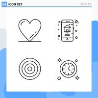 Modern 4 Line style icons Outline Symbols for general use Creative Line Icon Sign Isolated on White Background 4 Icons Pack Creative Black Icon vector background