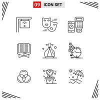 9 Icons Line Style. Grid Based Creative Outline Symbols for Website Design. Simple Line Icon Signs Isolated on White Background. 9 Icon Set. vector