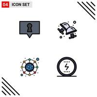 Pack of 4 Modern Filledline Flat Colors Signs and Symbols for Web Print Media such as bubble network cuff jewelry messenger Editable Vector Design Elements