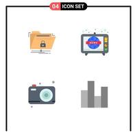 Set of 4 Modern UI Icons Symbols Signs for encryption dad network television fathers day Editable Vector Design Elements