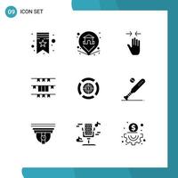 Pack of 9 Modern Solid Glyphs Signs and Symbols for Web Print Media such as dart ireland gesture garland banner Editable Vector Design Elements