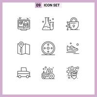 paquete de iconos de vector de stock de 9 signos y símbolos de línea para elementos de diseño de vector editables de ubicación de servicio de ciencia de enfoque deportivo
