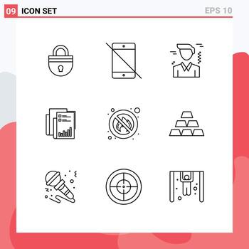 9 Thematic Vector Outlines and Editable Symbols of data audit pc analytics office Editable Vector Design Elements