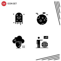 Modern Set of 4 Solid Glyphs and symbols such as ghost secure scary giant safety Editable Vector Design Elements