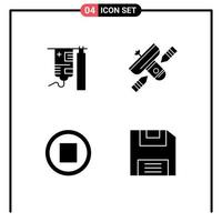 Group of 4 Solid Glyphs Signs and Symbols for drip media treatment radio stop Editable Vector Design Elements