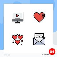 Filledline Flat Color Pack of 4 Universal Symbols of devices report tv love fun Editable Vector Design Elements