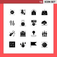 User Interface Pack of 16 Basic Solid Glyphs of sign research cottage villa receive mail Editable Vector Design Elements