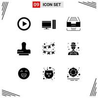 Modern Set of 9 Solid Glyphs and symbols such as celebration press server clone document Editable Vector Design Elements