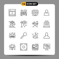 16 Black Icon Pack Outline Symbols Signs for Responsive designs on white background. 16 Icons Set. vector