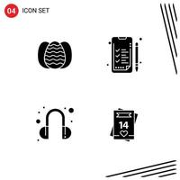 Group of 4 Modern Solid Glyphs Set for egg support nature work valentines day Editable Vector Design Elements